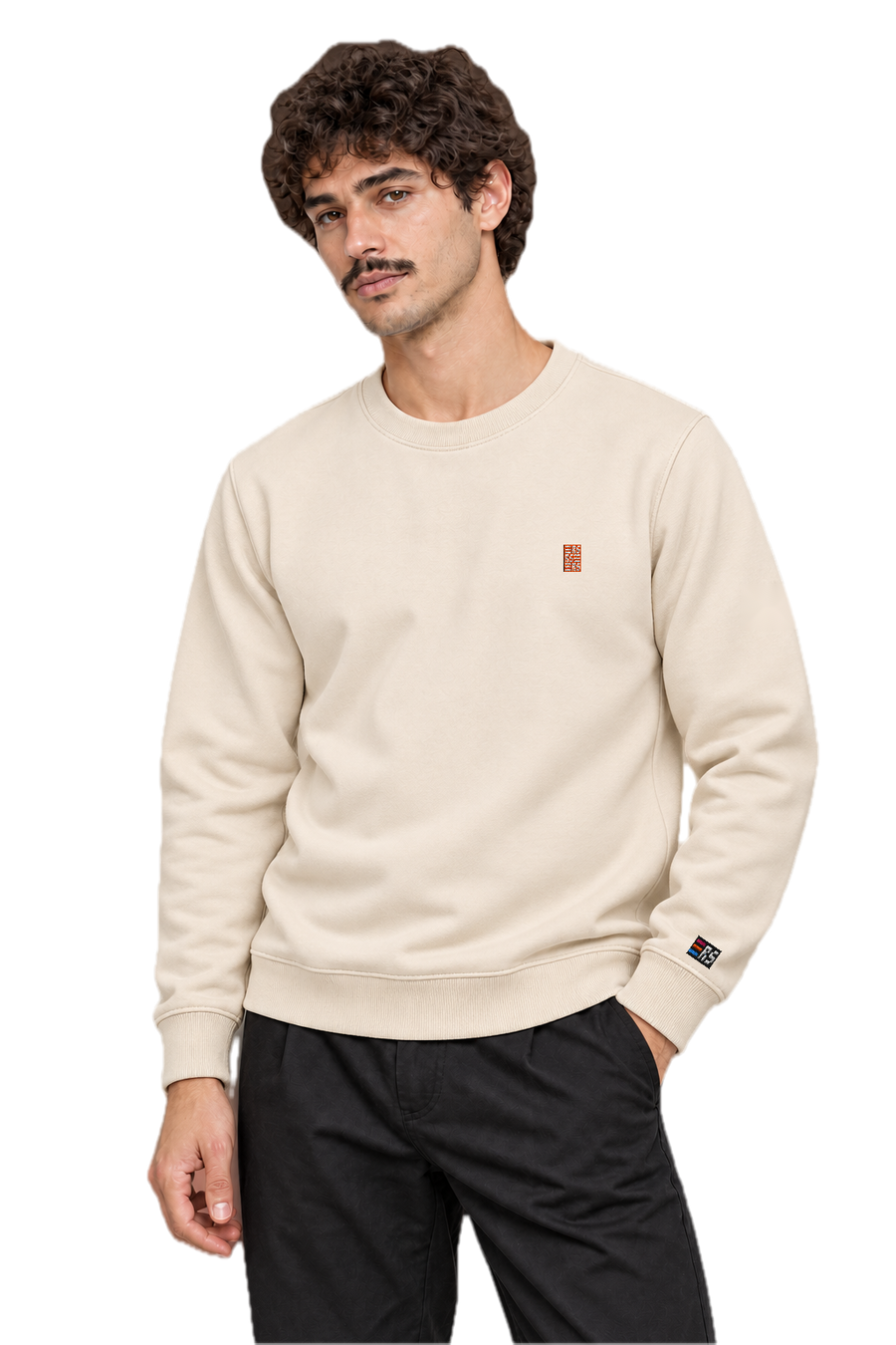 RS Monogram – Bestickter Bio Pullover · Beige · Model · Mann