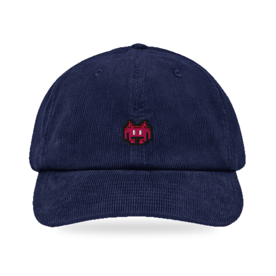 Pixel Alien Rot – Bestickte Cord Cap · Blau · front