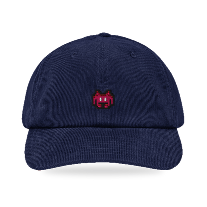 Pixel Alien Rot – Bestickte Cord Cap · Blau · front