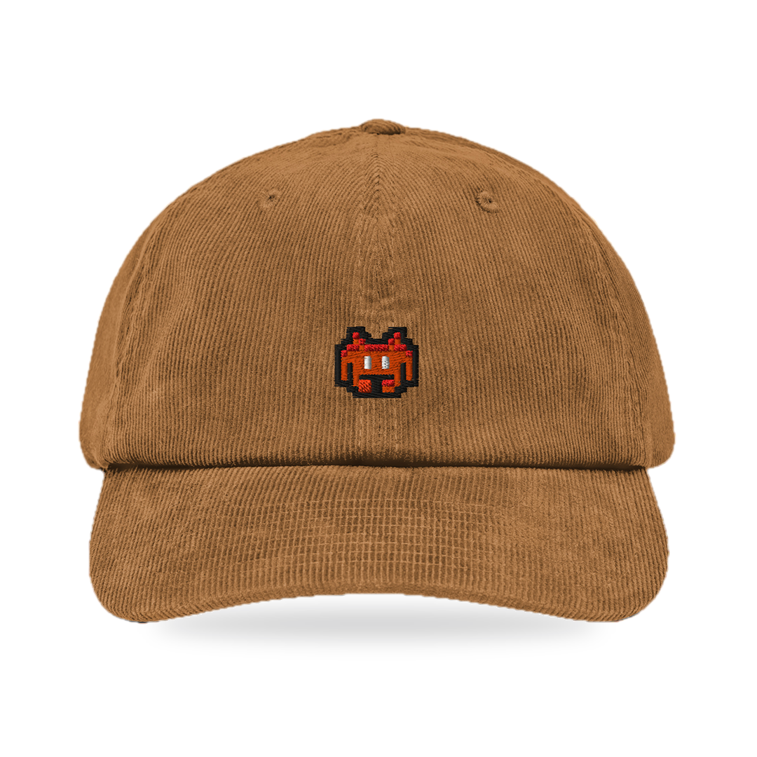 Pixel Alien Orange – Bestickte Cord Cap · Braun · front
