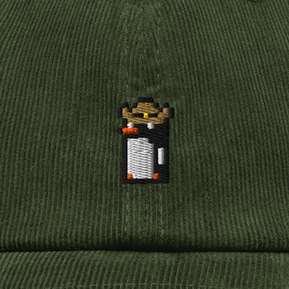 Pixel Pinguin Mit Cowboyhut – Bestickte Cord Cap · Grün · Stick