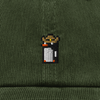 Pixel Pinguin Mit Cowboyhut – Bestickte Cord Cap · Grün · Stick