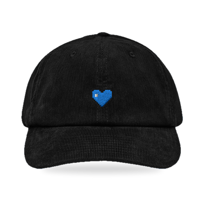 Pixel Herz Blau – Bestickte Cord Cap · Schwarz · front