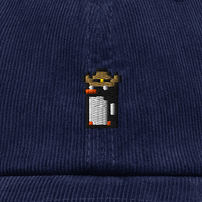Pixel Pinguin Mit Cowboyhut – Bestickte Cord Cap · Blau · Stick