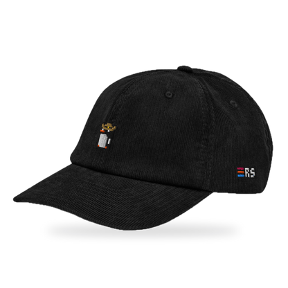 Pixel Pinguin Mit Cowboyhut – Bestickte Cord Cap · Schwarz · three_quarter