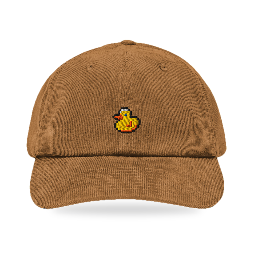 Pixel Ente – Bestickte Cord Cap · Braun · front