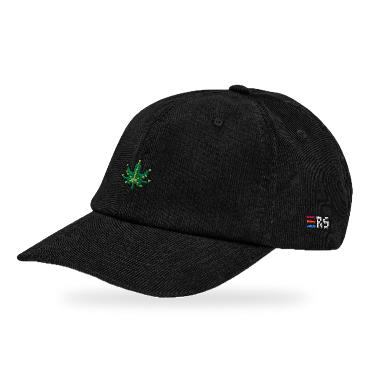 Pixel Cannabis – Bestickte Cord Cap · Schwarz · three_quarter