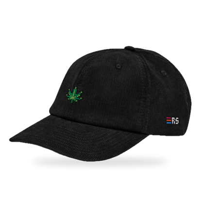 Pixel Cannabis – Bestickte Cord Cap · Schwarz · three_quarter