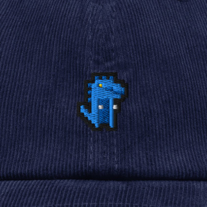 Pixel Dino Blau – Bestickte Cord Cap · Blau · Stick