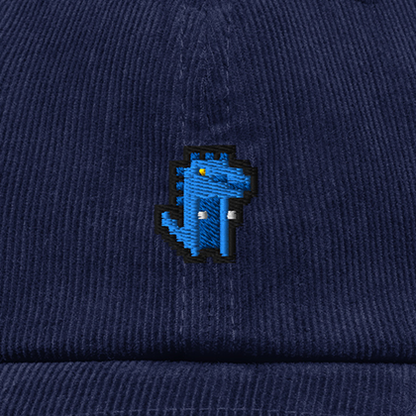 Pixel Dino Blau – Bestickte Cord Cap · Blau · Stick