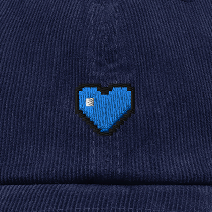 Pixel Herz Blau – Bestickte Cord Cap · Blau · Stick