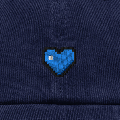 Pixel Herz Blau – Bestickte Cord Cap · Blau · Stick