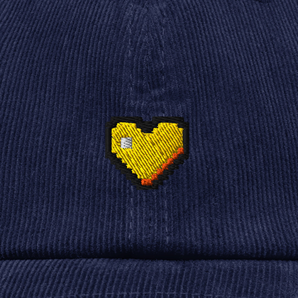 Pixel Herz Orange – Bestickte Cord Cap · Blau · Stick
