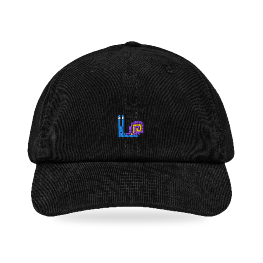 Pixel Schnecke – Bestickte Cord Cap · Schwarz · front