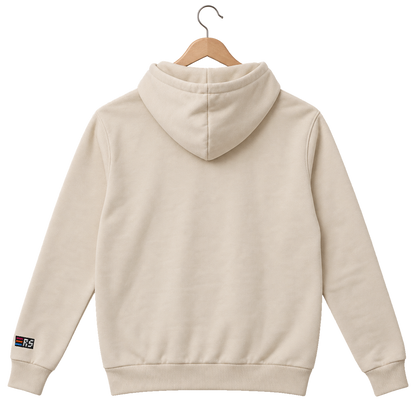 Pixel Dino Rot – Bestickter Bio Hoodie · Beige · Rückansicht
