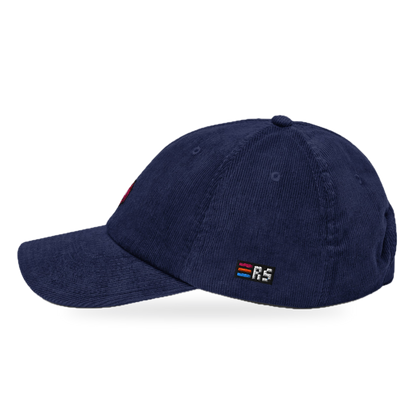 Pixel Alien Rot – Bestickte Cord Cap · Blau · side