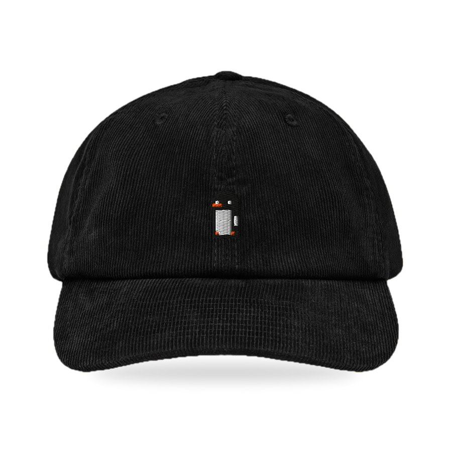 Pixel Pinguin – Bestickte Cord Cap · Schwarz · front
