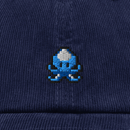 Pixel Krake – Bestickte Cord Cap · Blau · Stick