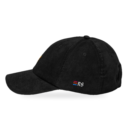 Pixel Dino Orange – Bestickte Cord Cap · Schwarz · side