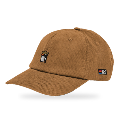 Pixel Pinguin Mit Cowboyhut – Bestickte Cord Cap · Braun · three_quarter