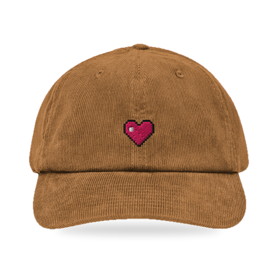 Pixel Herz – Bestickte Cord Cap · Braun · front