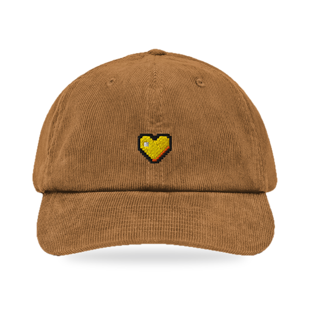 Pixel Herz Orange – Bestickte Cord Cap · Braun · front