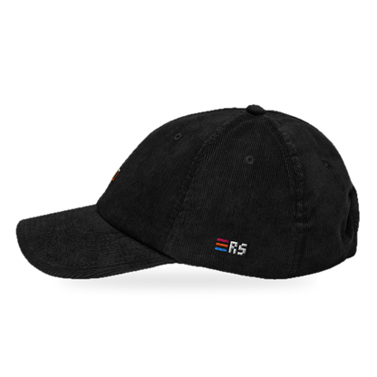Pixel Bier – Bestickte Cord Cap · Schwarz · Seite · freigestellt