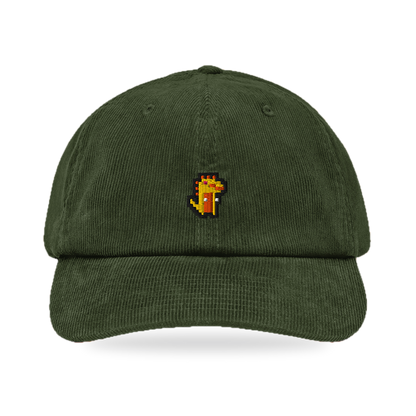Pixel Dino Orange – Bestickte Cord Cap · Grün · front