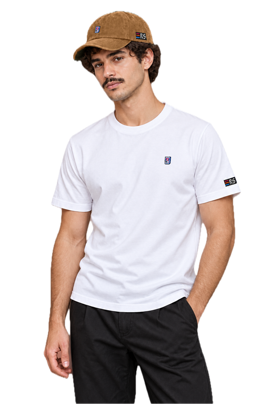 Pixel Handheld – Bestickte Cord Cap · Braun · Model Mann