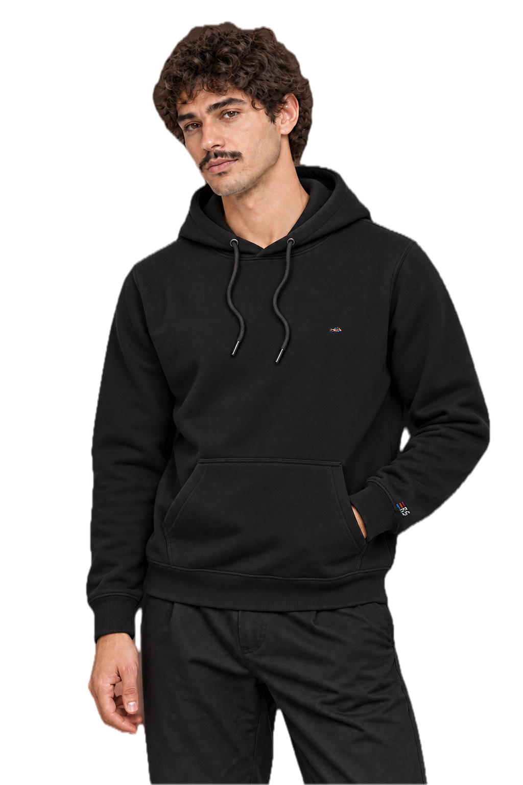 Pixel Sportwagen braun – Bestickter Bio Hoodie · Schwarz · Model · Mann