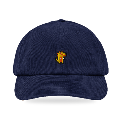Pixel Dino Orange – Bestickte Cord Cap · Blau · front