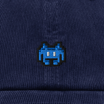 Pixel Alien Blau – Bestickte Cord Cap · Blau · Stick