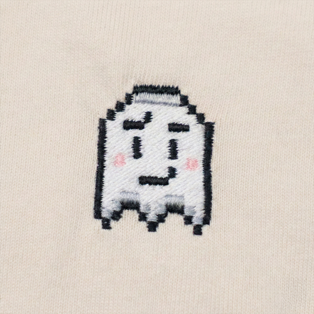 Pixel Geist – Bestickter Bio Pullover · Beige · Stick-Close-up