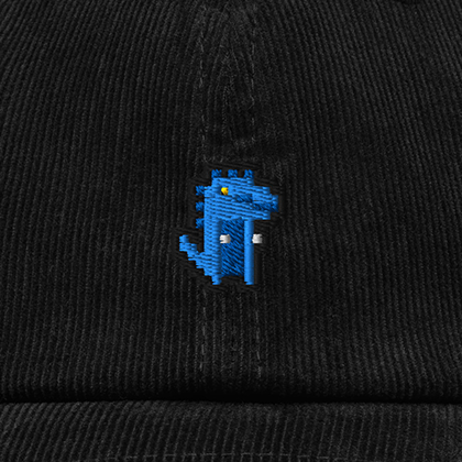Pixel Dino Blau – Bestickte Cord Cap · Schwarz · Stick