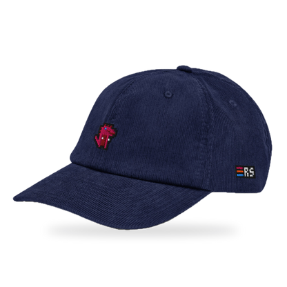 Pixel Dino Rot – Bestickte Cord Cap · Blau · three_quarter
