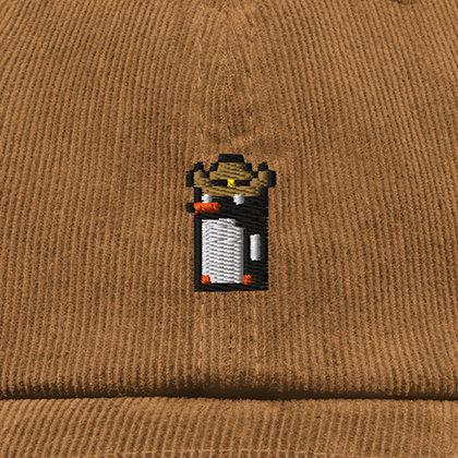 Pixel Pinguin Mit Cowboyhut – Bestickte Cord Cap · Braun · Stick