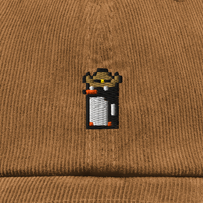 Pixel Pinguin Mit Cowboyhut – Bestickte Cord Cap · Braun · Stick