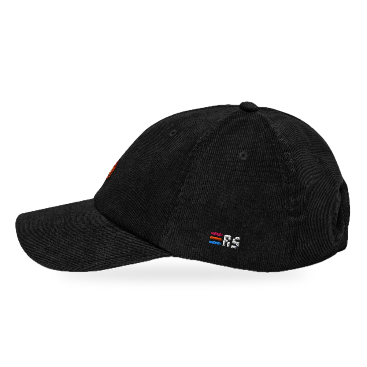Pixel Alien Orange – Bestickte Cord Cap · Schwarz · side