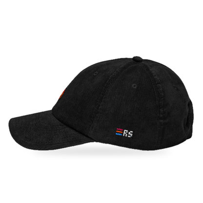 Pixel Alien Orange – Bestickte Cord Cap · Schwarz · side