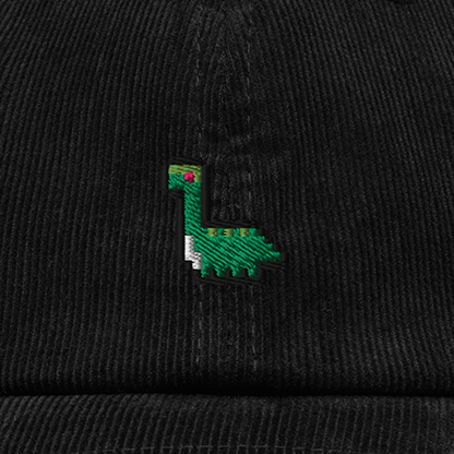 Pixel Dino – Bestickte Cord Cap · Schwarz · Stick