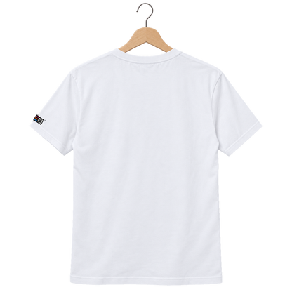 Pixel Alien Rot – Besticktes Bio T-Shirt · Weiß · Rückansicht