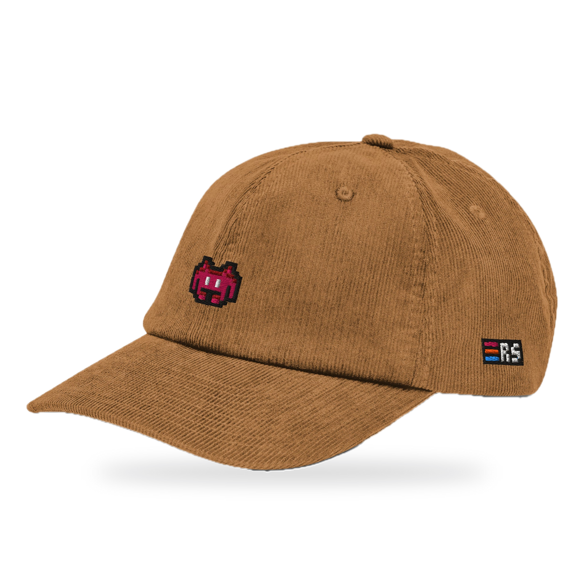 Pixel Alien Rot – Bestickte Cord Cap · Braun · three_quarter