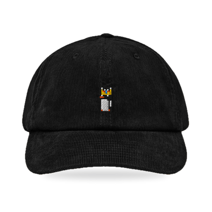 Pixel Pinguin Mit Krone – Bestickte Cord Cap · Schwarz · front