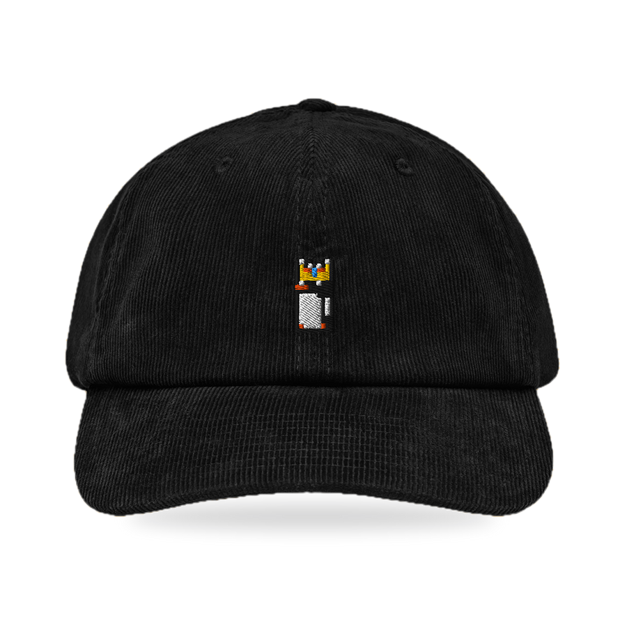 Pixel Pinguin Mit Krone – Bestickte Cord Cap · Schwarz · front