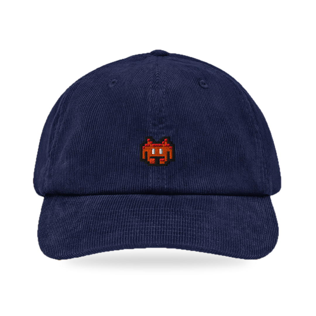 Pixel Alien Orange – Bestickte Cord Cap · Blau · front