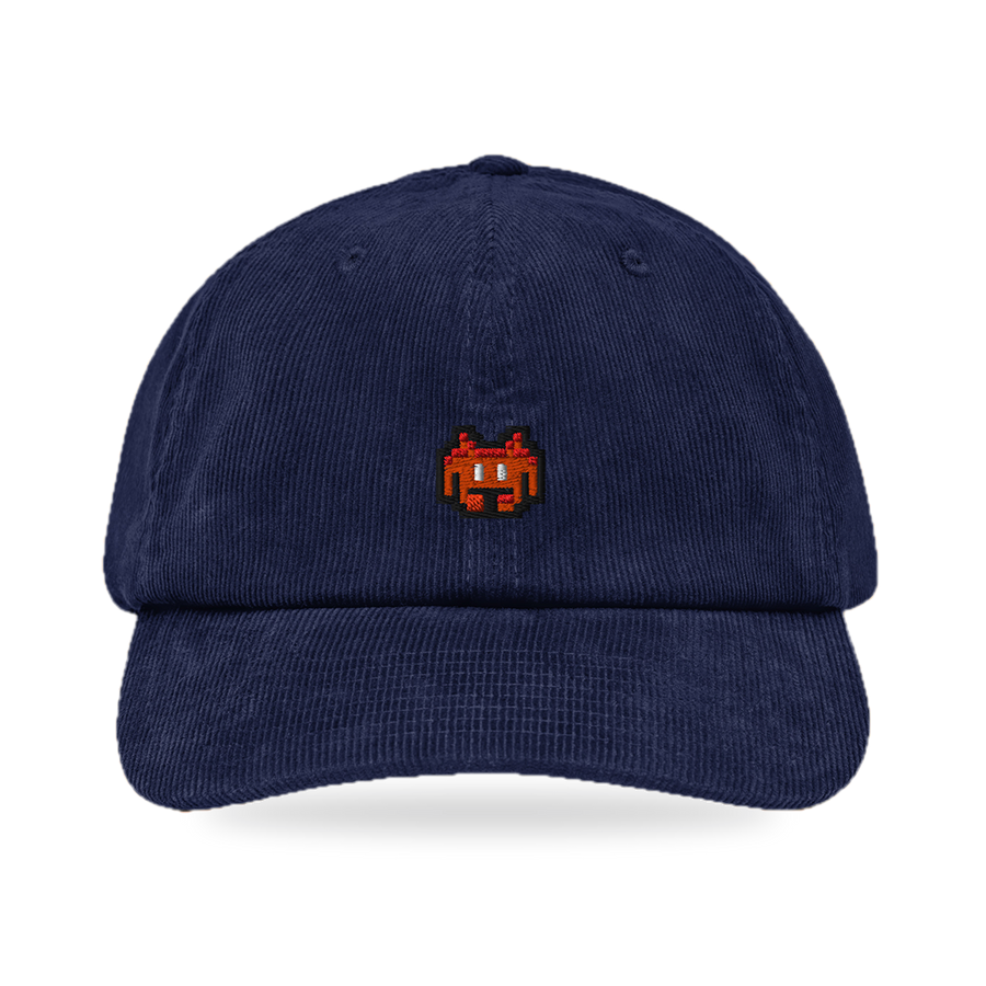 Pixel Alien Orange – Bestickte Cord Cap · Blau · front