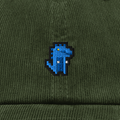 Pixel Dino Blau – Bestickte Cord Cap · Grün · Stick