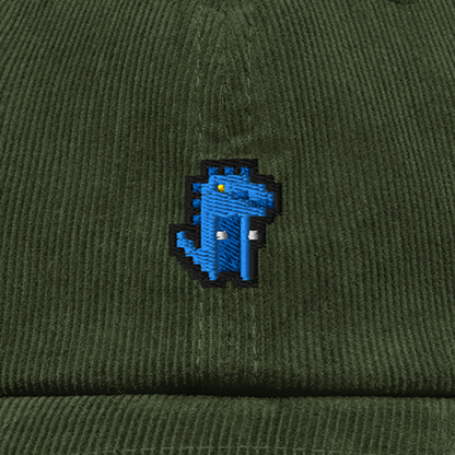 Pixel Dino Blau – Bestickte Cord Cap · Grün · Stick