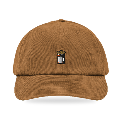Pixel Pinguin Mit Cowboyhut – Bestickte Cord Cap · Braun · front