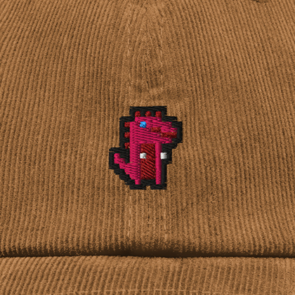 Pixel Dino Rot – Bestickte Cord Cap · Braun · Stick
